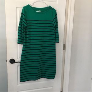 LL Bean dress, green and navy stripes (M)